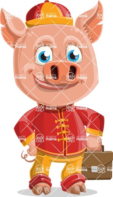Year of the Pig Character - Vector Pig Cartoon - Year of the Pig Vector Character holding a Briefcase